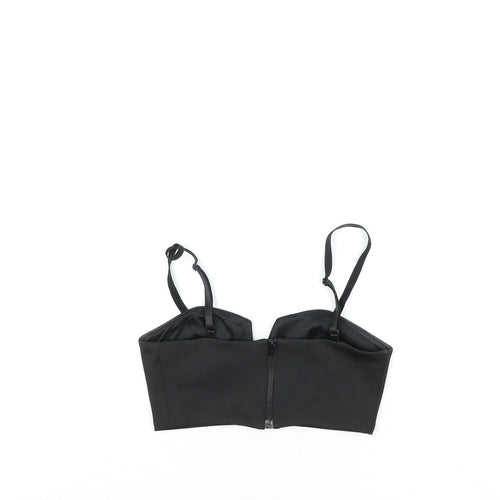 Topshop Womens Black Polyester Cropped Blouse Size 8 V-Neck
