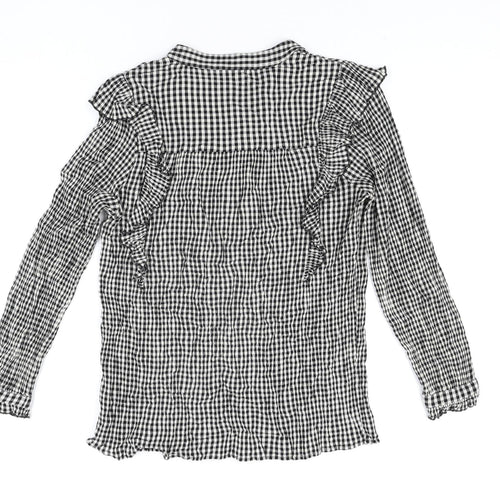 AND/OR Womens Black Check Viscose Basic Blouse Size 12 V-Neck - Frill