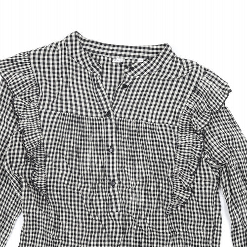 AND/OR Womens Black Check Viscose Basic Blouse Size 12 V-Neck - Frill