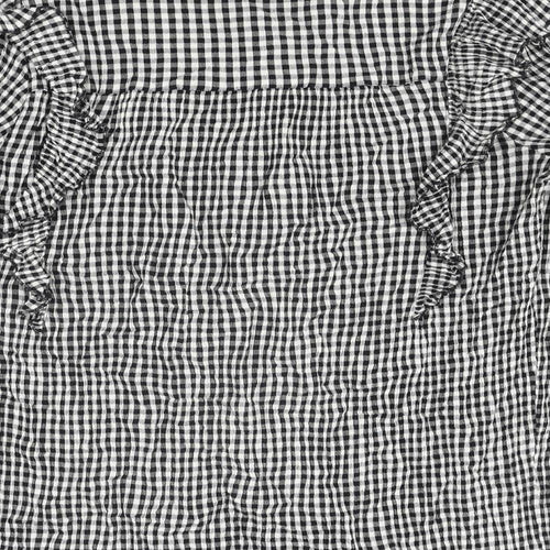 AND/OR Womens Black Check Viscose Basic Blouse Size 12 V-Neck - Frill