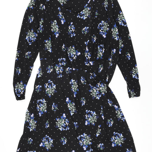 Marks and Spencer Womens Black Floral Polyester Wrap Dress Size 22 V-Neck Tie - Layered