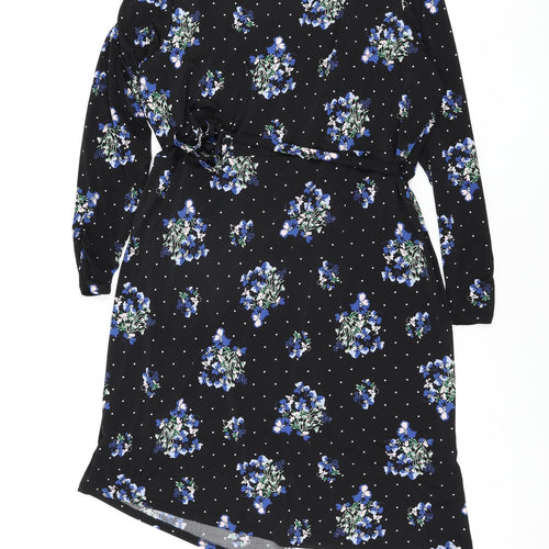 Marks and Spencer Womens Black Floral Polyester Wrap Dress Size 22 V-Neck Tie - Layered
