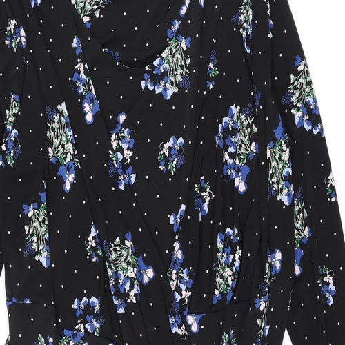 Marks and Spencer Womens Black Floral Polyester Wrap Dress Size 22 V-Neck Tie - Layered