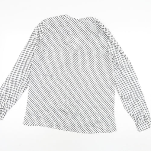 Mango Womens White Geometric Polyester Basic Button-Up Size S V-Neck