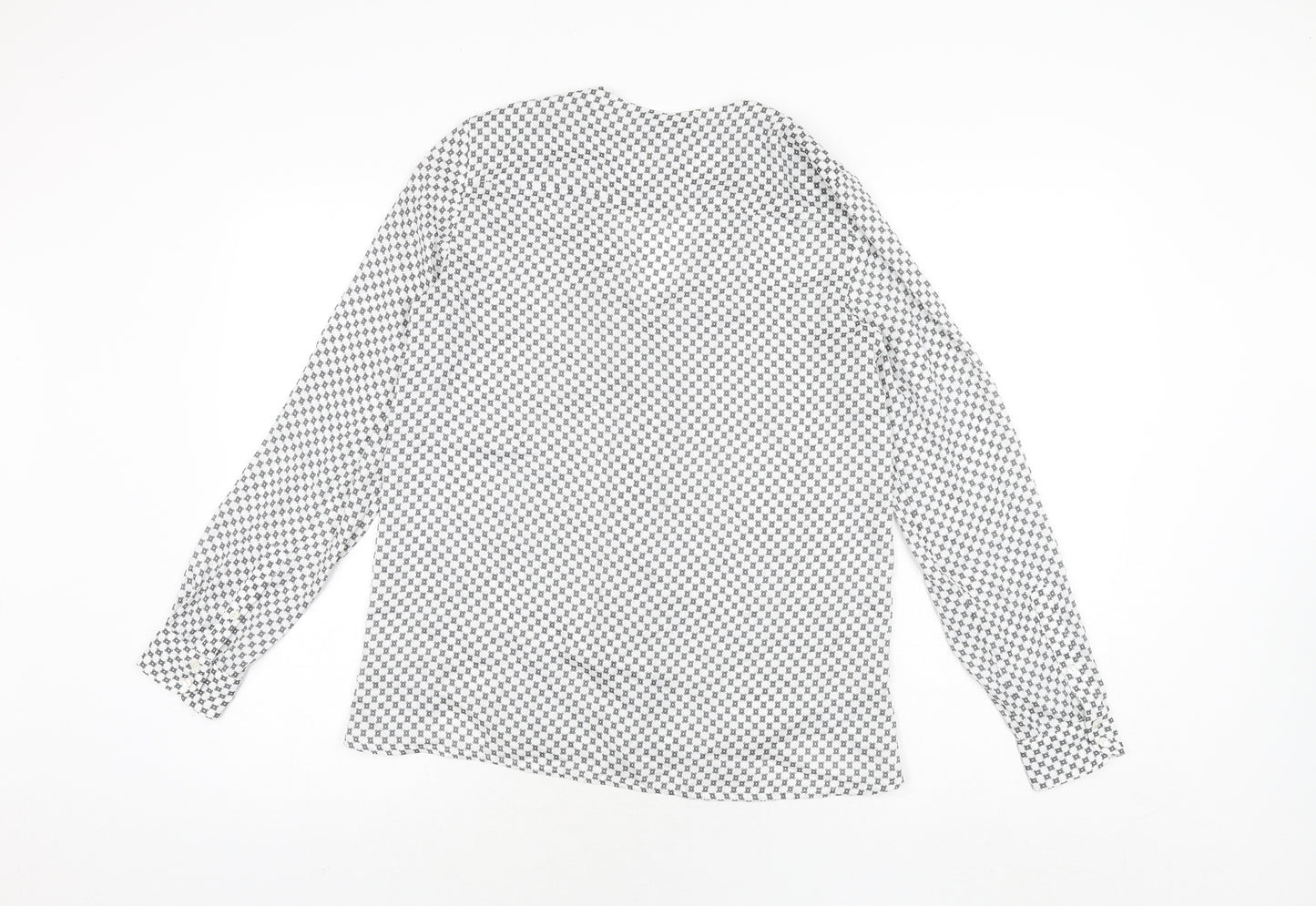 Mango Womens White Geometric Polyester Basic Button-Up Size S V-Neck