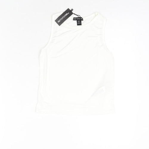 PRETTYLITTLETHING Womens White Polyester Basic Tank Size 6 Round Neck