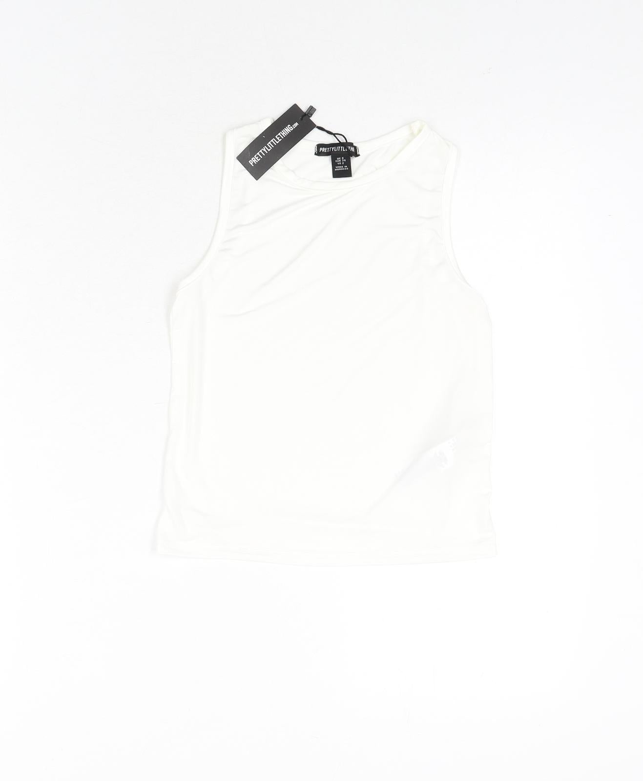 PRETTYLITTLETHING Womens White Polyester Basic Tank Size 6 Round Neck