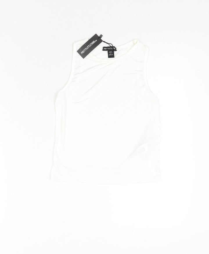 PRETTYLITTLETHING Womens White Polyester Basic Tank Size 6 Round Neck