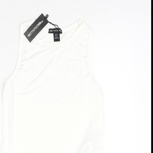 PRETTYLITTLETHING Womens White Polyester Basic Tank Size 6 Round Neck