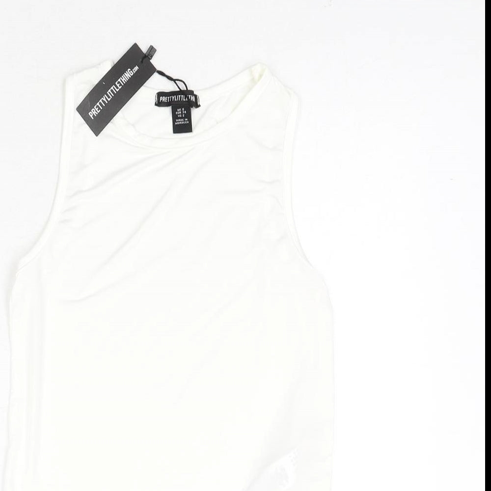 PRETTYLITTLETHING Womens White Polyester Basic Tank Size 6 Round Neck