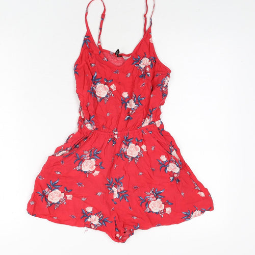 Divided by H&M Womens Red Floral Viscose Playsuit One-Piece Size 6 Pullover
