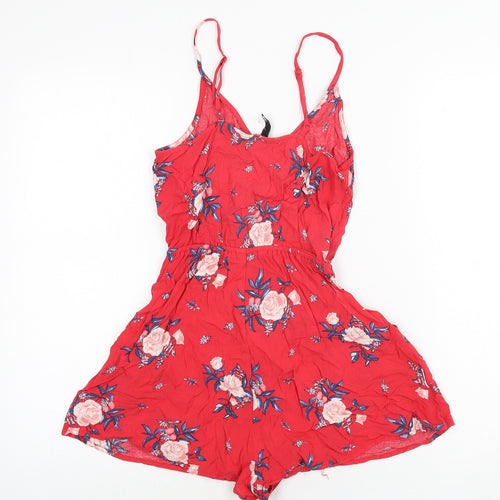Divided by H&M Womens Red Floral Viscose Playsuit One-Piece Size 6 Pullover