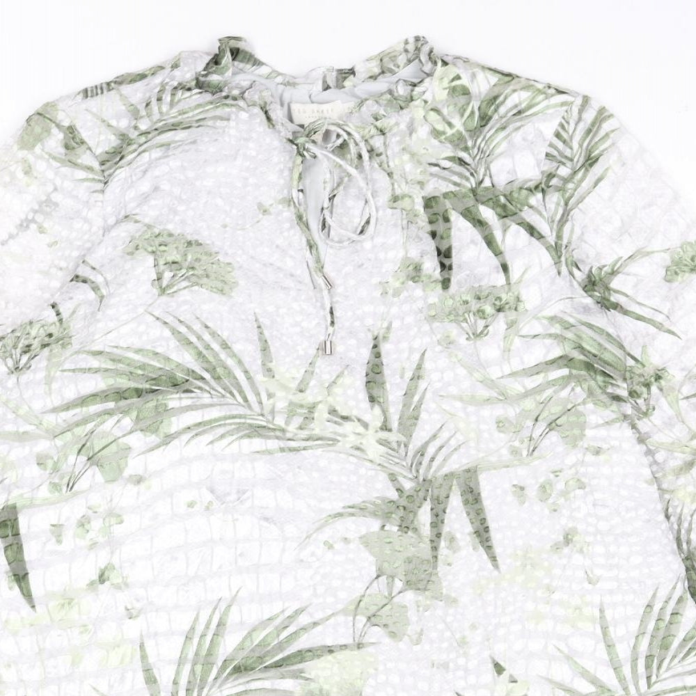 Ted Baker Womens Grey Geometric Polyamide Shift Size 8 Mock Neck Tie - Leaf Snake Skin Print