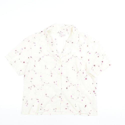 Deau Ville Womens Ivory Floral Polyester Basic Button-Up Size 16 Collared