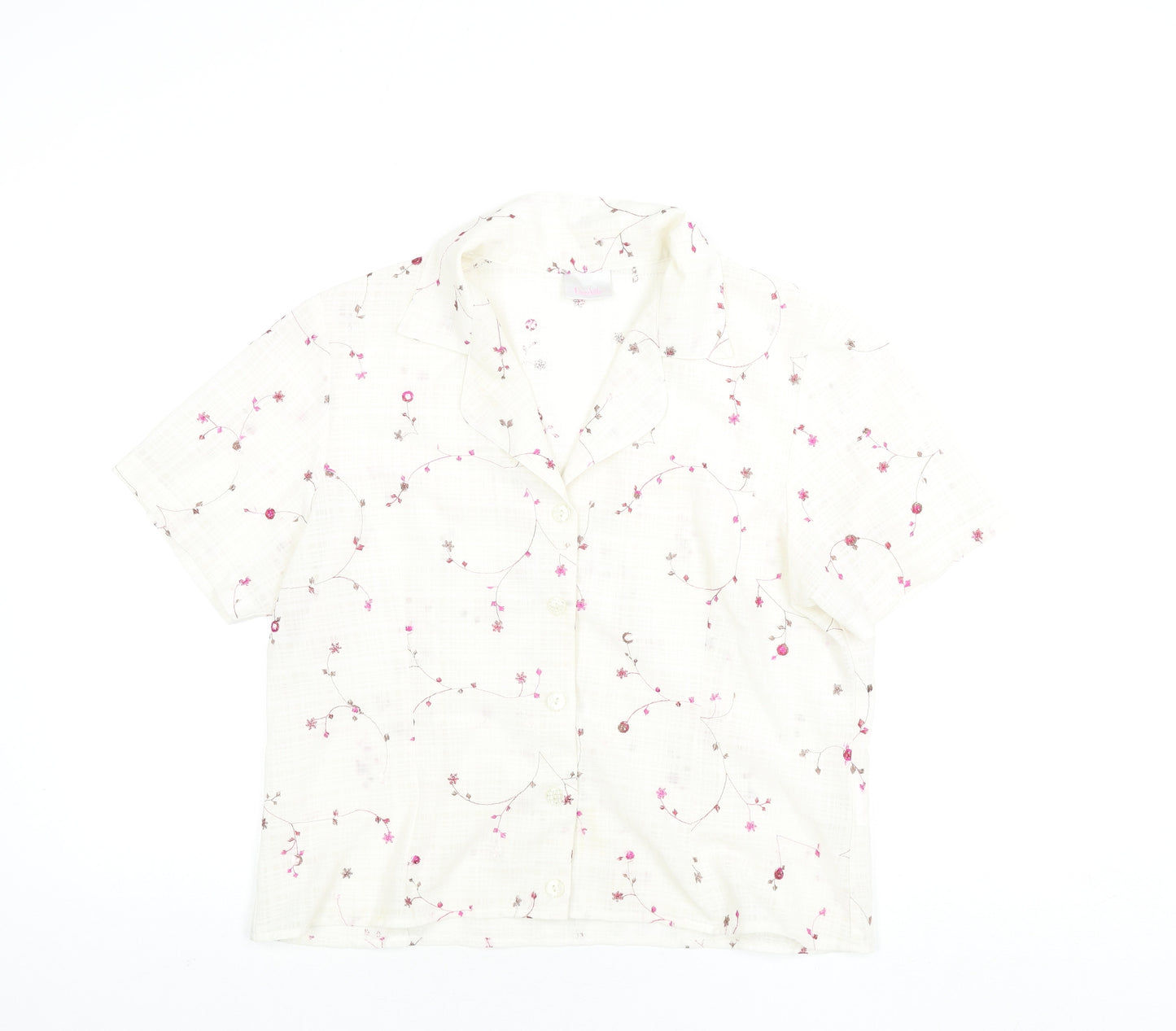 Deau Ville Womens Ivory Floral Polyester Basic Button-Up Size 16 Collared