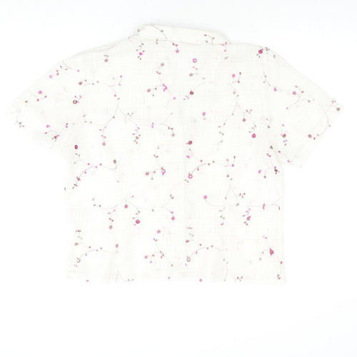 Deau Ville Womens Ivory Floral Polyester Basic Button-Up Size 16 Collared