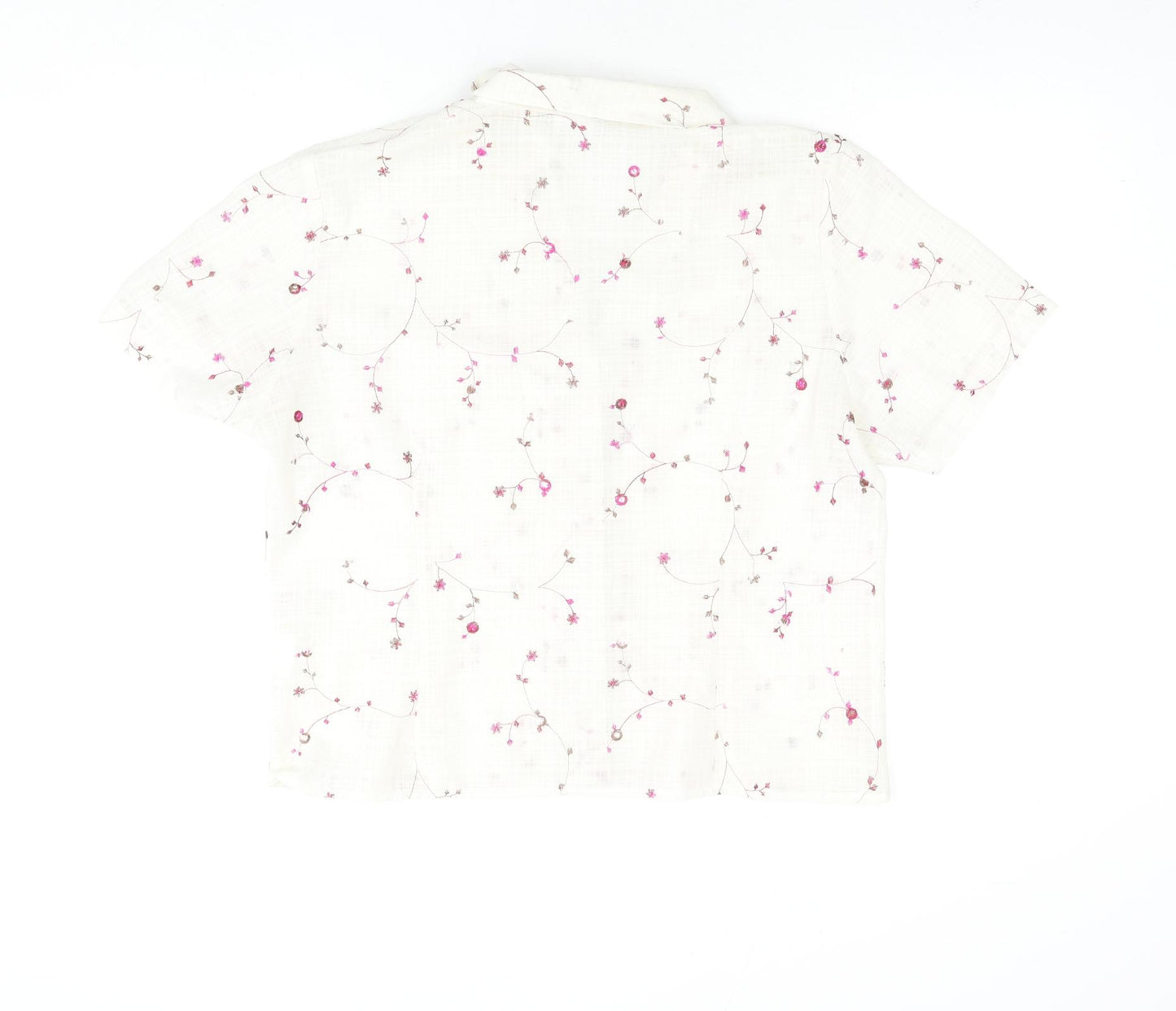 Deau Ville Womens Ivory Floral Polyester Basic Button-Up Size 16 Collared