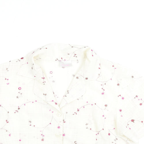 Deau Ville Womens Ivory Floral Polyester Basic Button-Up Size 16 Collared