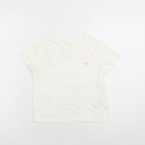 Marks and Spencer Boys White Cotton Basic T-Shirt Size 7-8 Years Crew Neck Pullover