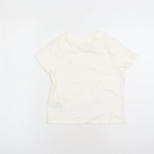Marks and Spencer Boys White Cotton Basic T-Shirt Size 7-8 Years Crew Neck Pullover