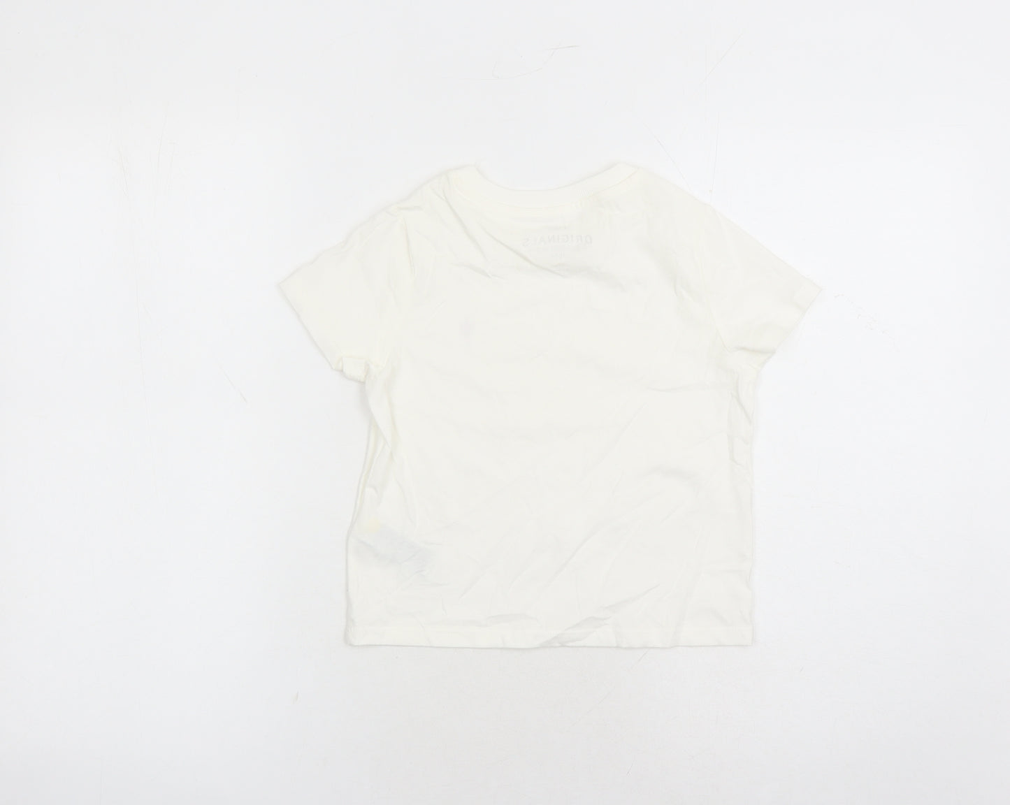 Marks and Spencer Boys White Cotton Basic T-Shirt Size 7-8 Years Crew Neck Pullover