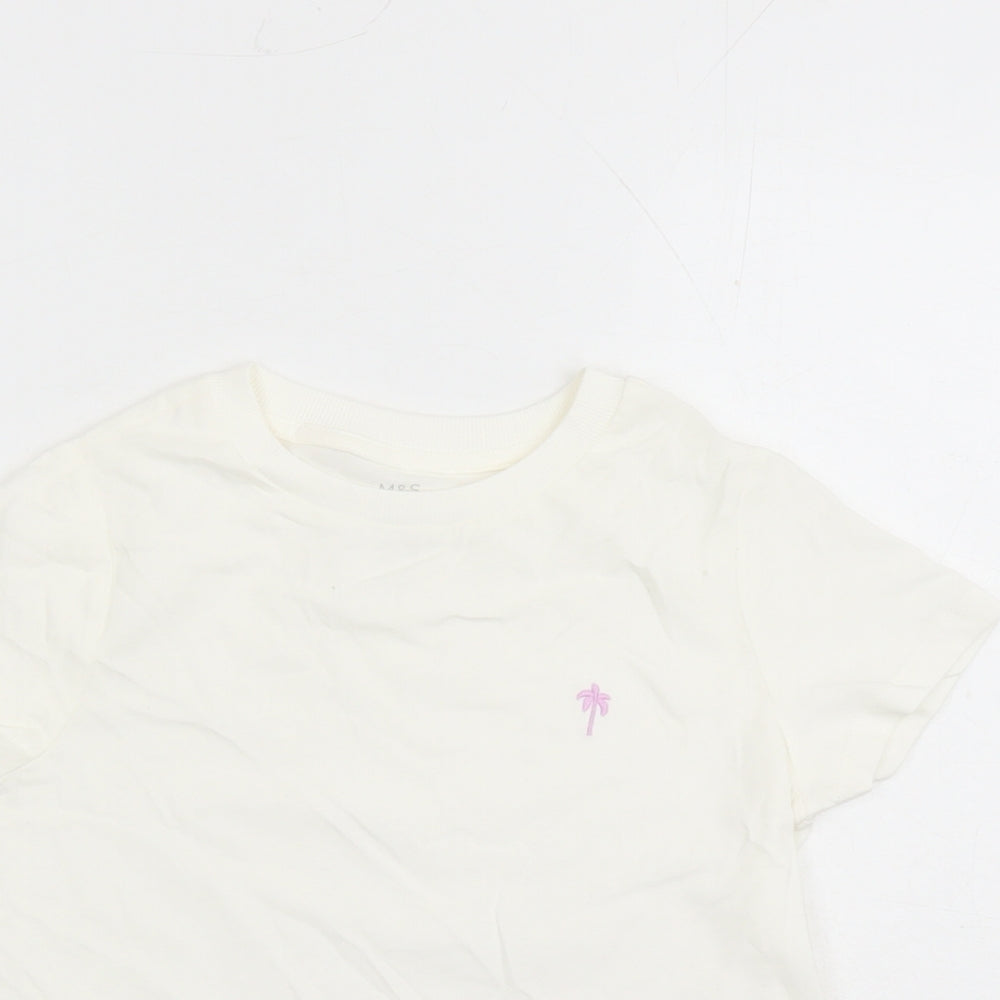 Marks and Spencer Boys White Cotton Basic T-Shirt Size 7-8 Years Crew Neck Pullover