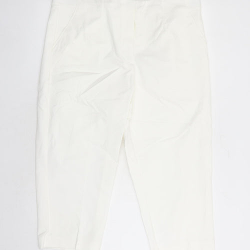 Marks and Spencer Womens White Cotton Capri Trousers Size 20 L22 in Regular Zip - Elasticated Waist