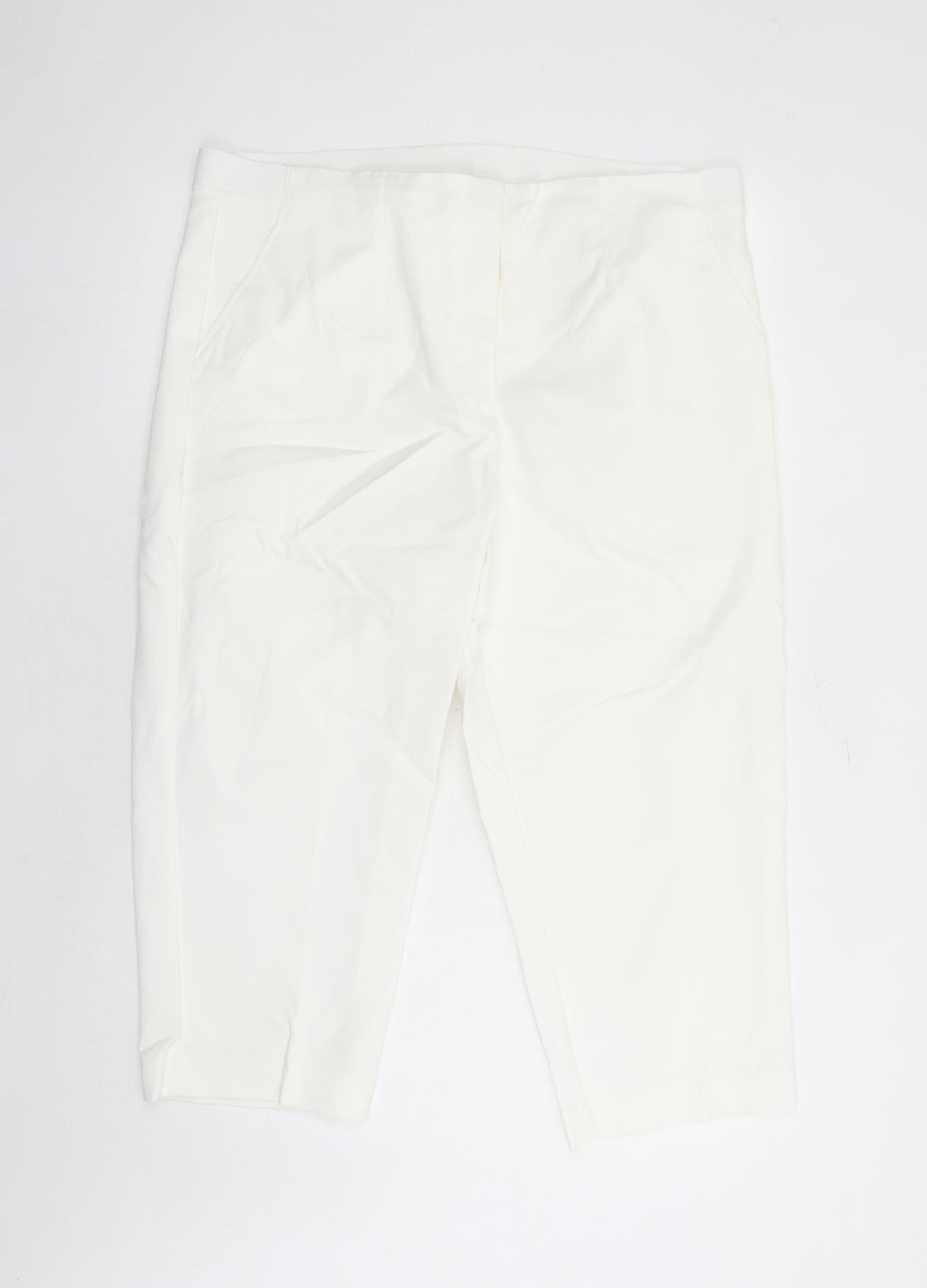 Marks and Spencer Womens White Cotton Capri Trousers Size 20 L22 in Regular Zip - Elasticated Waist