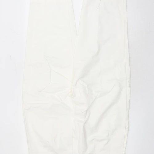 Marks and Spencer Womens White Cotton Capri Trousers Size 20 L22 in Regular Zip - Elasticated Waist