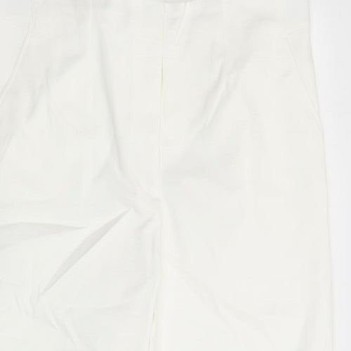 Marks and Spencer Womens White Cotton Capri Trousers Size 20 L22 in Regular Zip - Elasticated Waist