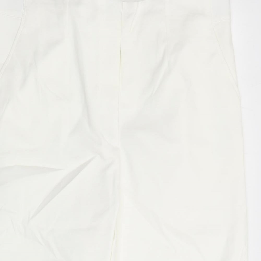 Marks and Spencer Womens White Cotton Capri Trousers Size 20 L22 in Regular Zip - Elasticated Waist