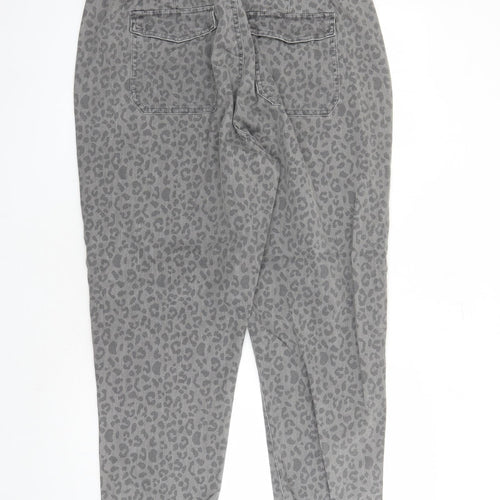 Marks and Spencer Womens Grey Animal Print Cotton Tapered Jeans Size 20 L27 in Regular Zip - Elasticated Waist Zip Detail On Ankle Leopard Pattern