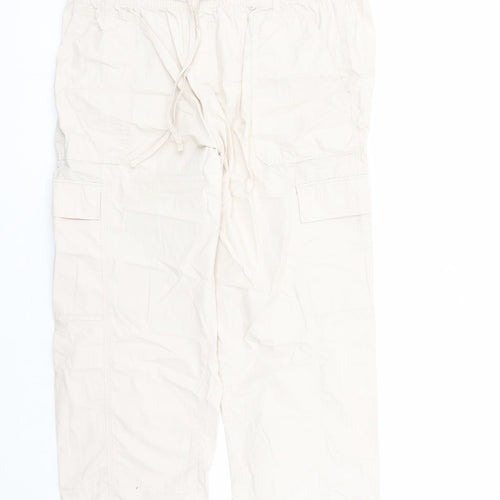 Marks and Spencer Womens Beige Cotton Cargo Trousers Size 20 L24 in Regular Drawstring - Elasticated Waist Pockets