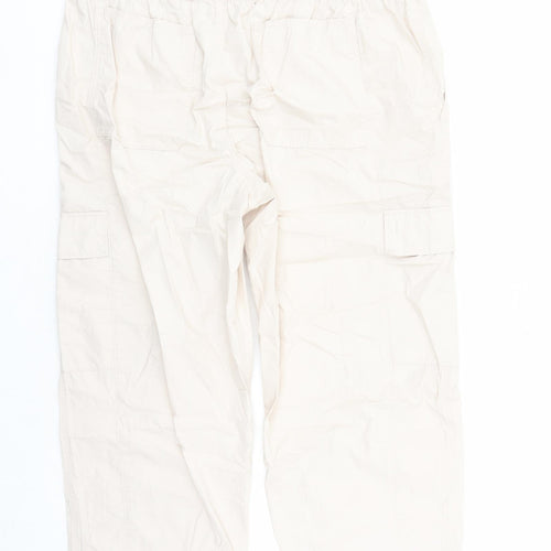 Marks and Spencer Womens Beige Cotton Cargo Trousers Size 20 L24 in Regular Drawstring - Elasticated Waist Pockets