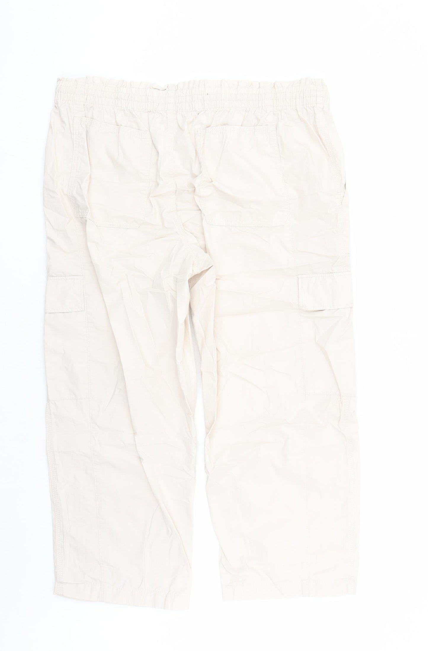 Marks and Spencer Womens Beige Cotton Cargo Trousers Size 20 L24 in Regular Drawstring - Elasticated Waist Pockets