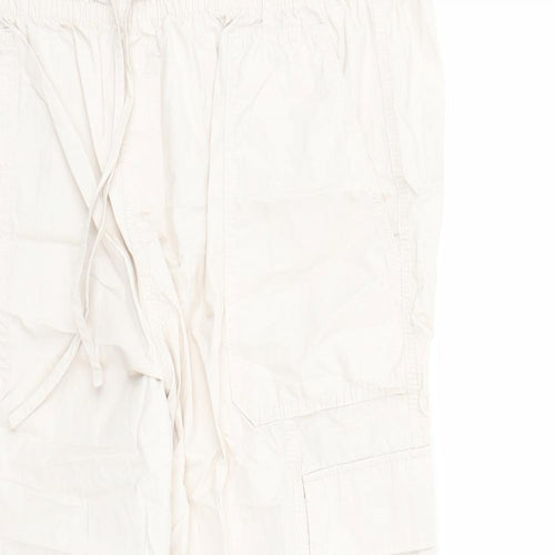 Marks and Spencer Womens Beige Cotton Cargo Trousers Size 20 L24 in Regular Drawstring - Elasticated Waist Pockets