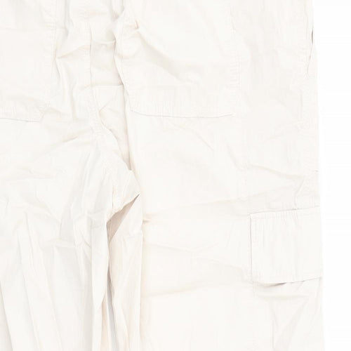 Marks and Spencer Womens Beige Cotton Cargo Trousers Size 20 L24 in Regular Drawstring - Elasticated Waist Pockets