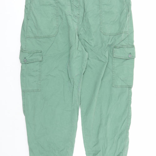 Marks and Spencer Womens Green Lyocell Cargo Trousers Size 22 L27 in Regular Zip - Elasticated Waist Pockets