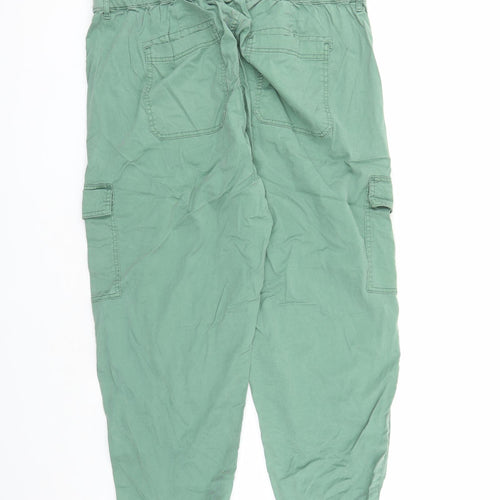 Marks and Spencer Womens Green Lyocell Cargo Trousers Size 22 L27 in Regular Zip - Elasticated Waist Pockets
