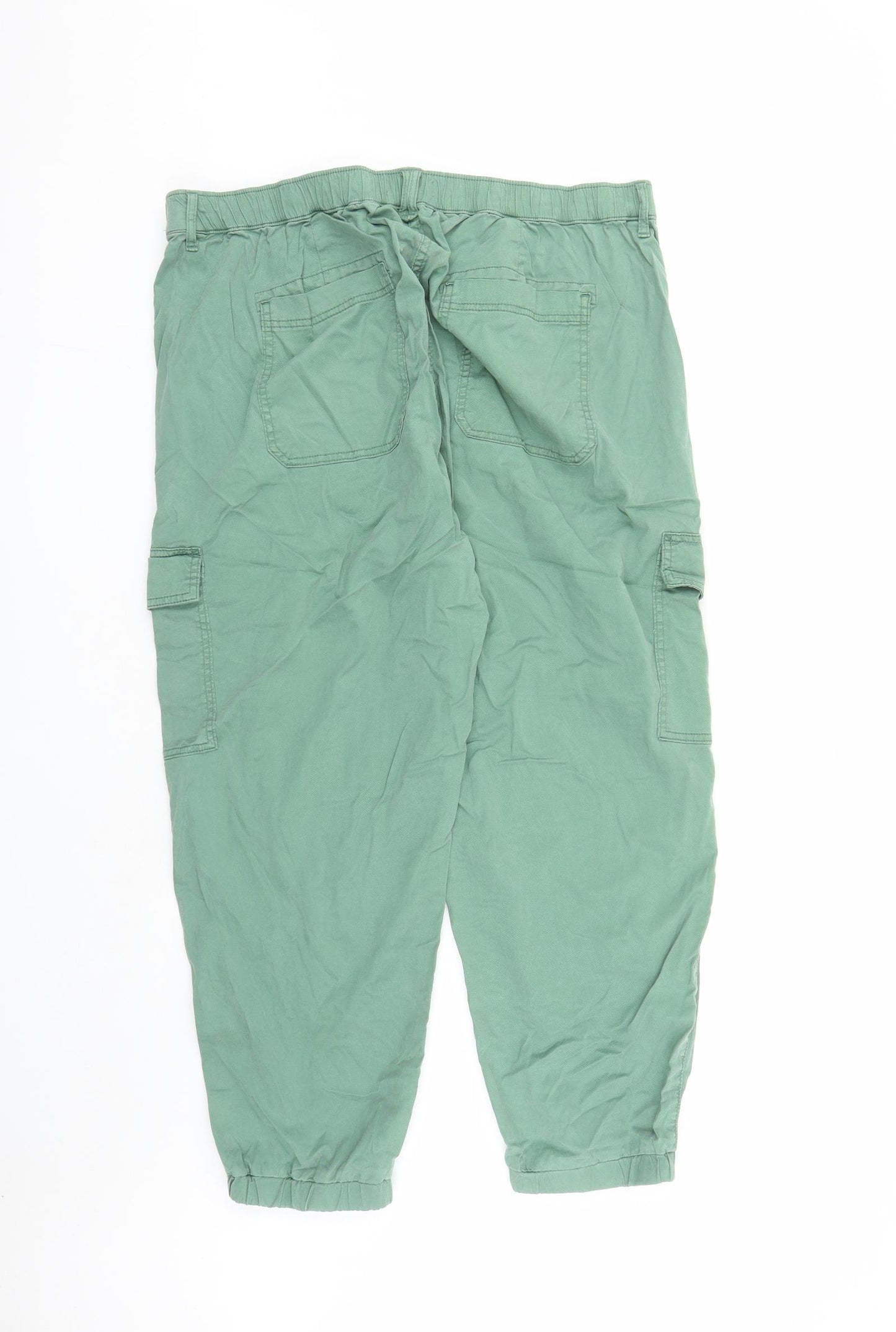 Marks and Spencer Womens Green Lyocell Cargo Trousers Size 22 L27 in Regular Zip - Elasticated Waist Pockets