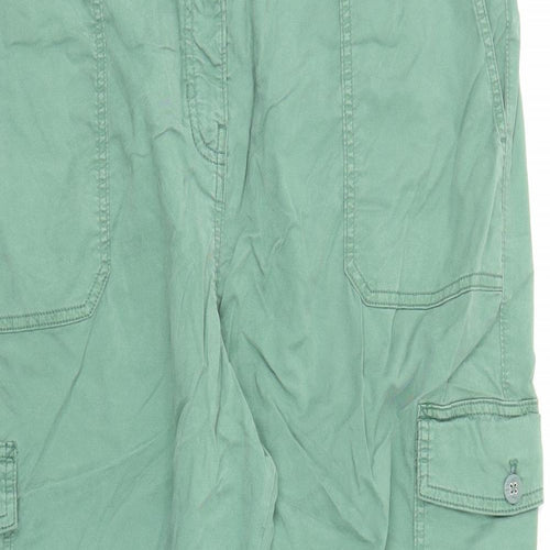 Marks and Spencer Womens Green Lyocell Cargo Trousers Size 22 L27 in Regular Zip - Elasticated Waist Pockets