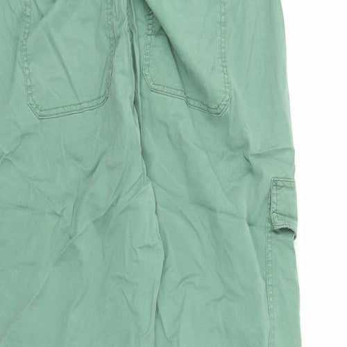 Marks and Spencer Womens Green Lyocell Cargo Trousers Size 22 L27 in Regular Zip - Elasticated Waist Pockets