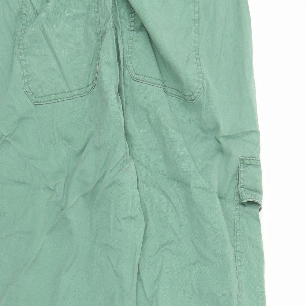 Marks and Spencer Womens Green Lyocell Cargo Trousers Size 22 L27 in Regular Zip - Elasticated Waist Pockets