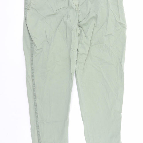 Marks and Spencer Womens Green Cotton Chino Trousers Size 20 L30 in Regular Zip - Pockets