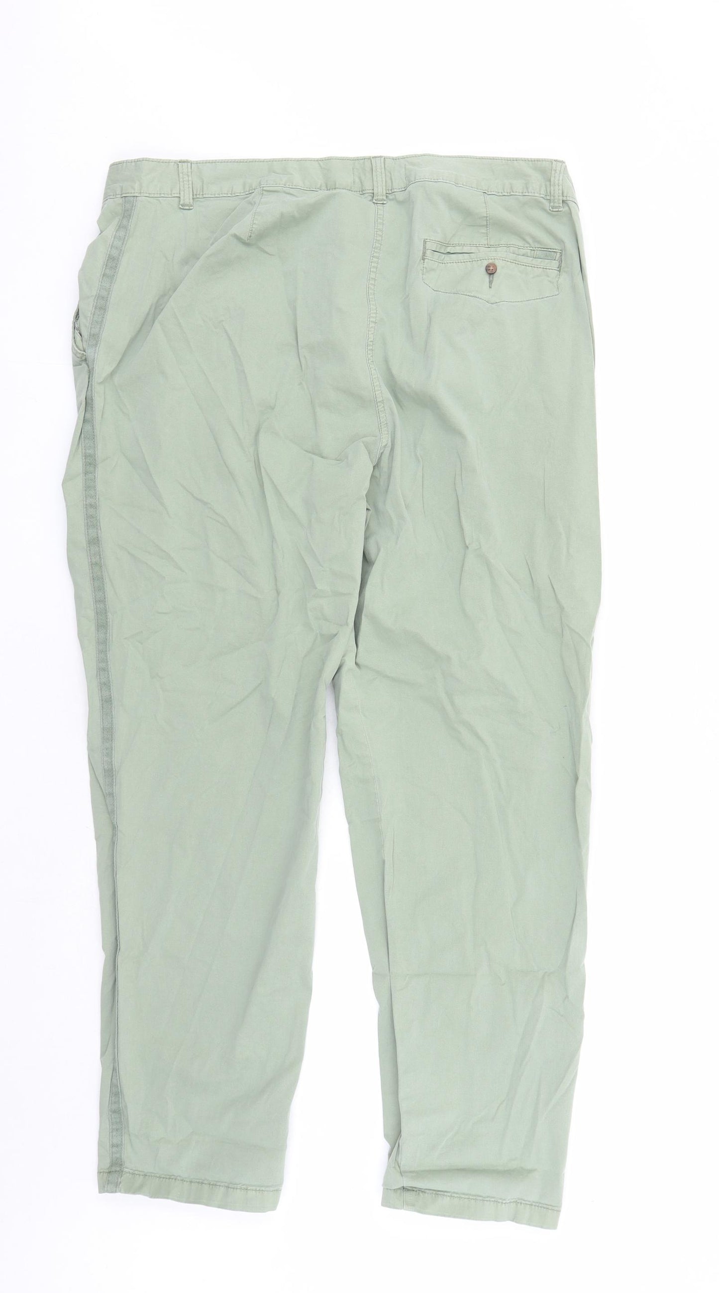 Marks and Spencer Womens Green Cotton Chino Trousers Size 20 L30 in Regular Zip - Pockets