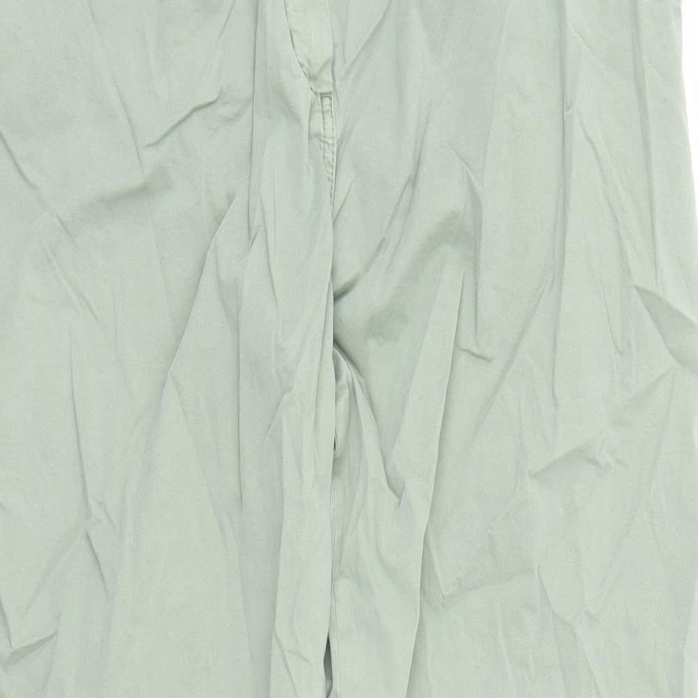 Marks and Spencer Womens Green Cotton Chino Trousers Size 20 L30 in Regular Zip - Pockets