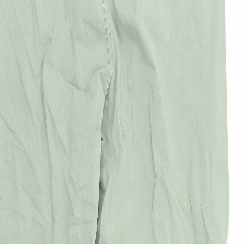 Marks and Spencer Womens Green Cotton Chino Trousers Size 20 L30 in Regular Zip - Pockets