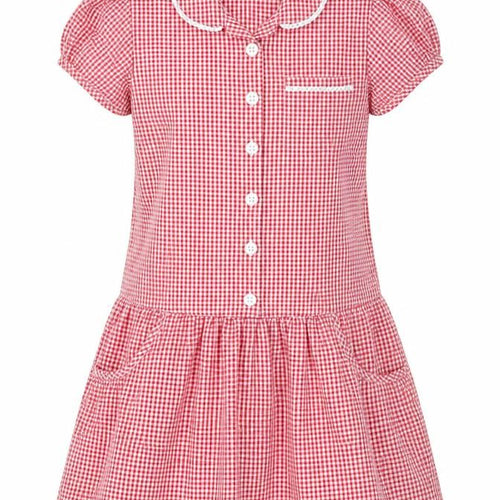 Marks and Spencer Girls Red Check Cotton A-Line Size 9-10 Years Collared Button