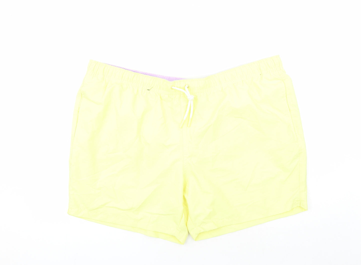 Marks and Spencer Mens Yellow Polyester Sweat Shorts Size 3XL L6 in Regular Drawstring - Elasticated Waist Swim Shorts Pockets