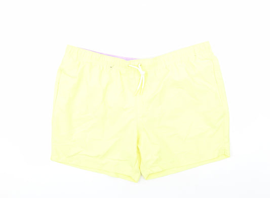 Marks and Spencer Mens Yellow Polyester Sweat Shorts Size 3XL L6 in Regular Drawstring - Elasticated Waist Swim Shorts Pockets